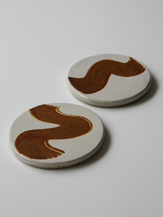 Set of 2 Coasters with Brown Brushstrokes