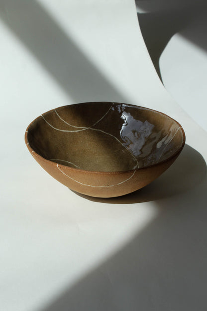 Large Pinch Bowl with White Slip Inlay Pattern