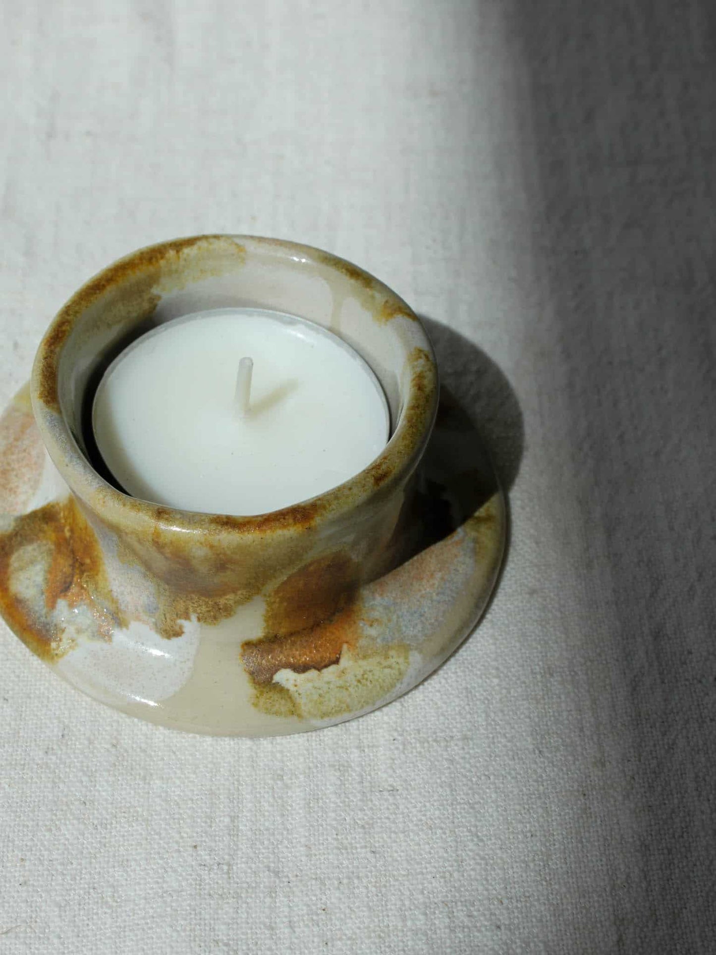 Tealight Candle Holder in Mottled Cream