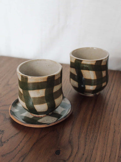 Small Green Wobbly Gingham Cup