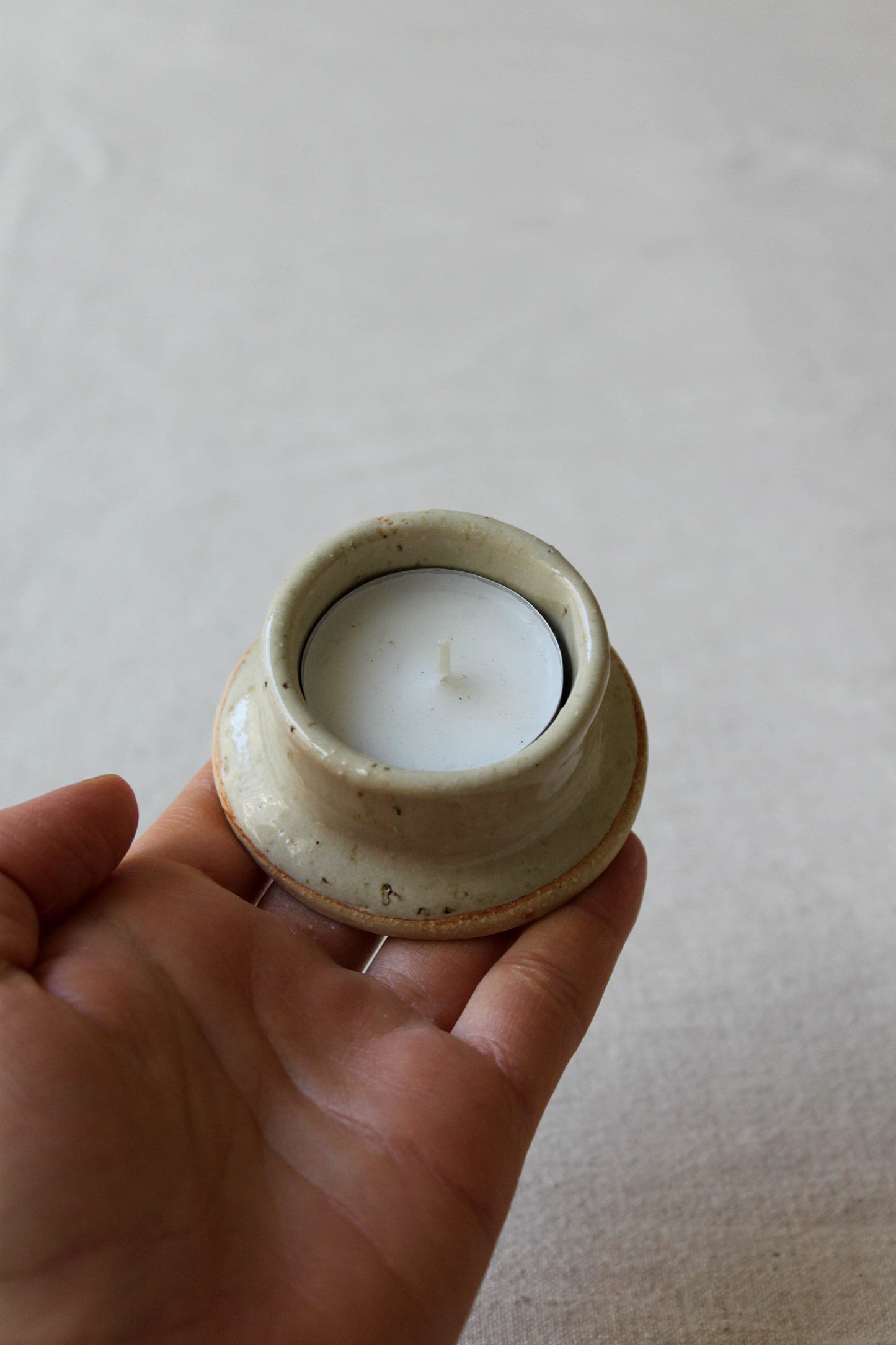 Special Edition Tealight Candle Holder in Speckled Beige