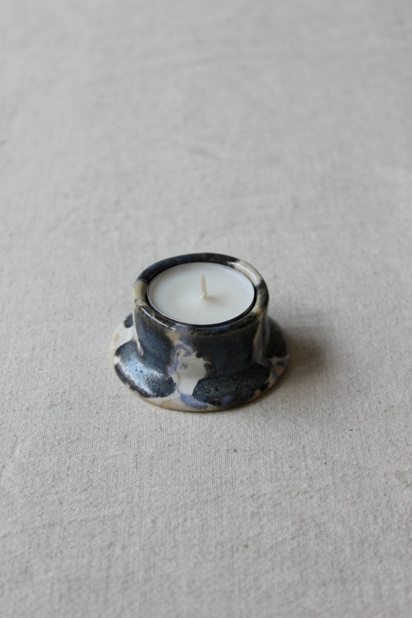Special Edition Ceramic Tealight Candle Holder in Mottled Blue