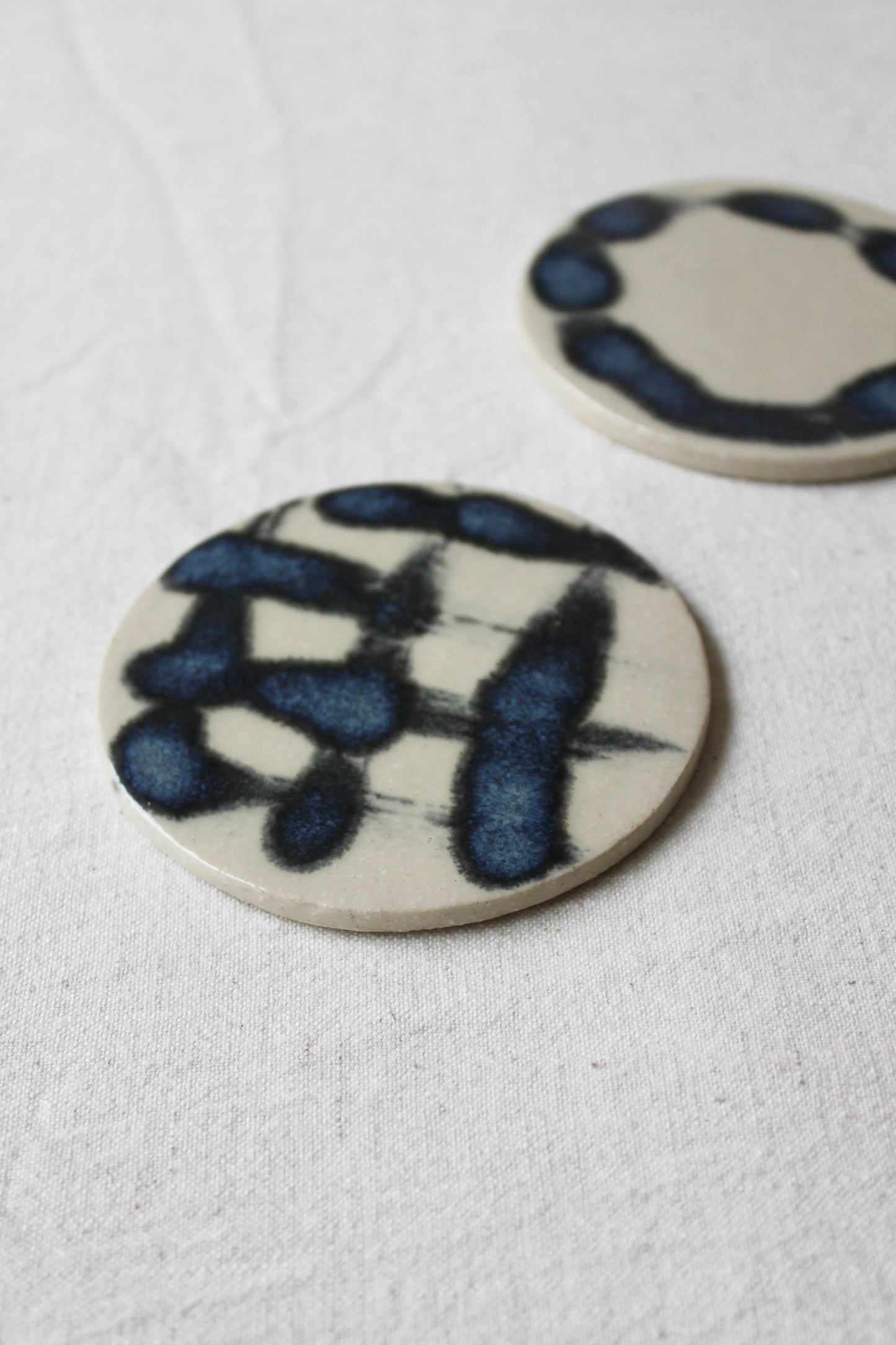 Set of 2 Handmade Coasters with Blue Brushstrokes