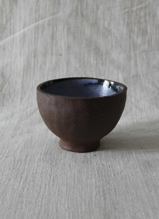 Pinch Bowl with Foot in Bright Blue & Dark Clay