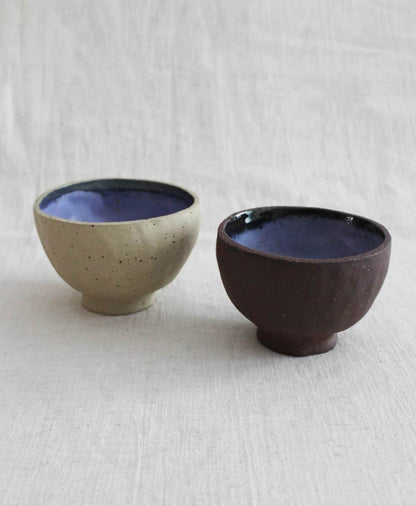 Pinch Bowl with Foot in Bright Blue & Dark Clay